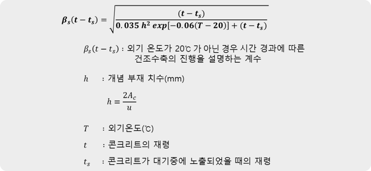 시간 경과에 따른 건조수축의 진행을 설명하는 계수