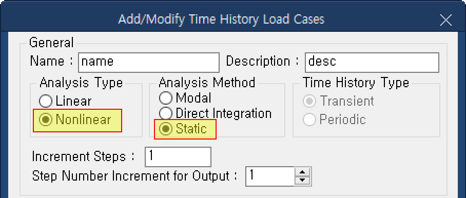Nonlinear - Static 옵션