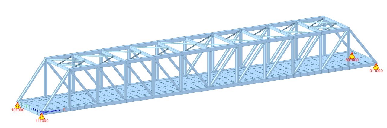 Isometric View of the Steel Pratt Truss with POT-PTFE Bearings