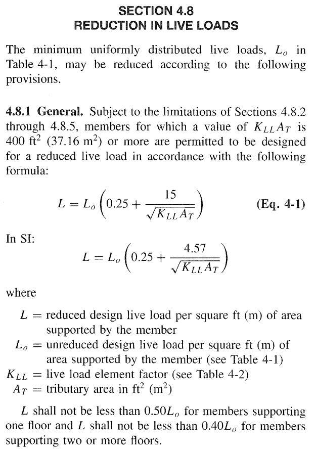 Section 4.8 Reduction in live loads