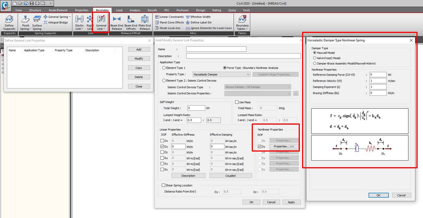 General Link property & Nonlinear Properties for Damper