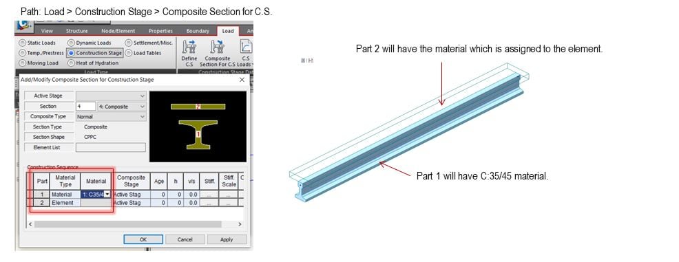 Which material should I assign to the element if I have many material properties and have the construction stage analysis? 2