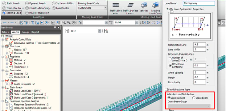 Figure 3-4. Moving load optimization with Lane element vehicular load distribution