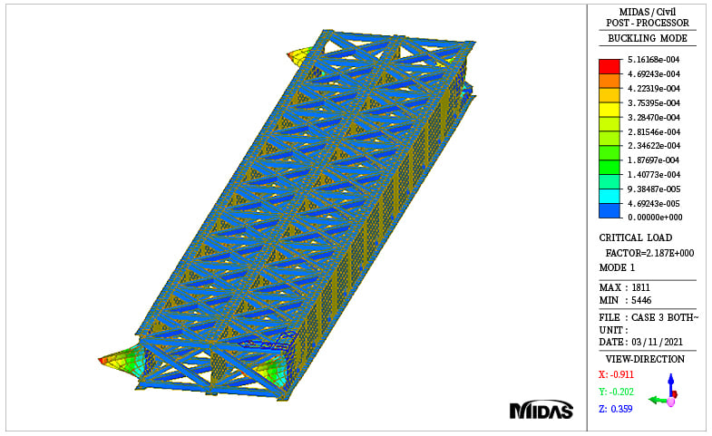 Buckling mode shape for girder with horizontal and vertical bracing case (mode 1)