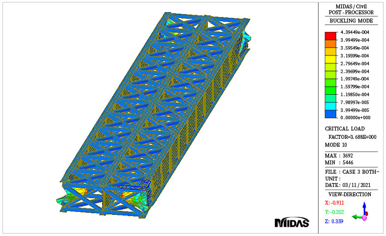 Buckling mode shape for girder with horizontal and vertical bracing case (mode 10)