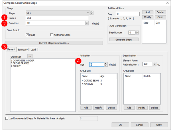 Figure 2.5 Compose Construction Stage – Element Tab