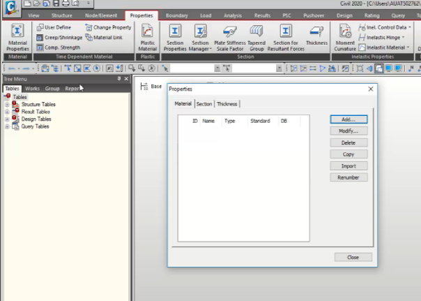 Defining Sections and Materials via Properties Tab