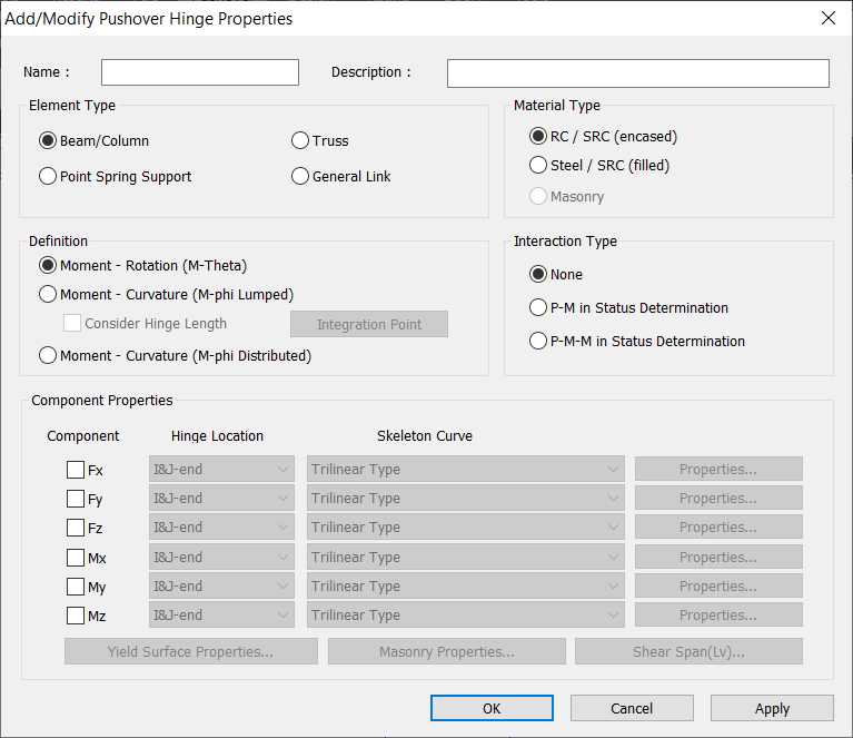 Pushover Hinge Definition in midas Civil