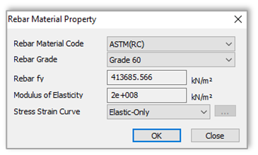 Image 4.11 Rebar Material Property Dialog Box