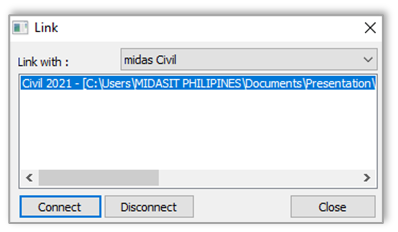 Image 4.2 Midas Link Dialog Box