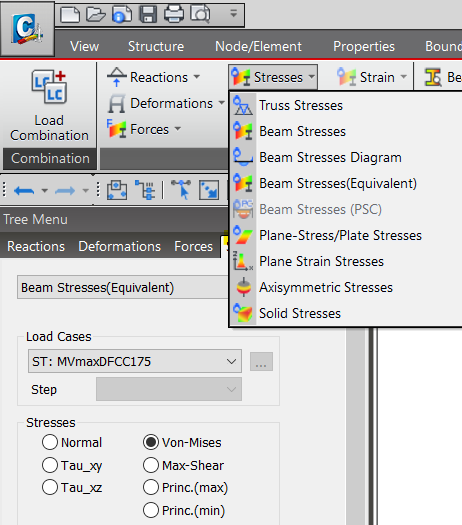 Fig. 8  Von-Mises Stress option in midas Civil model