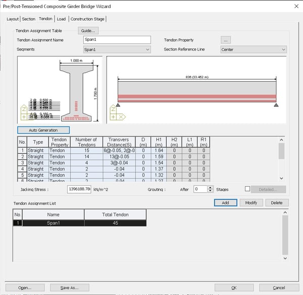 Tendon Profiles using Wizard