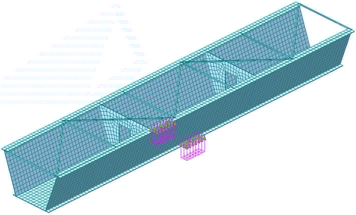 Fig 2 - Steel tub model & buckling load pattern