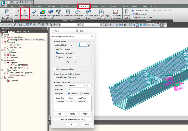 Fig 3 - Setting up the linear buckling analysis control