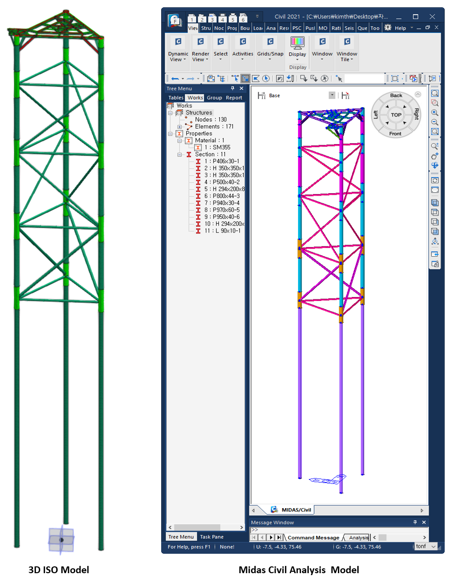 figure 3_3D ISO Model & midas Civil Analysis Model