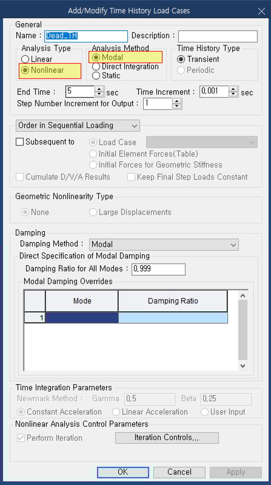 Time History Load Case (Dead load)