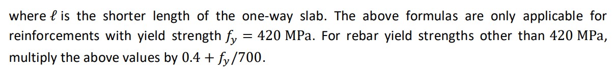 one way slab formulas
