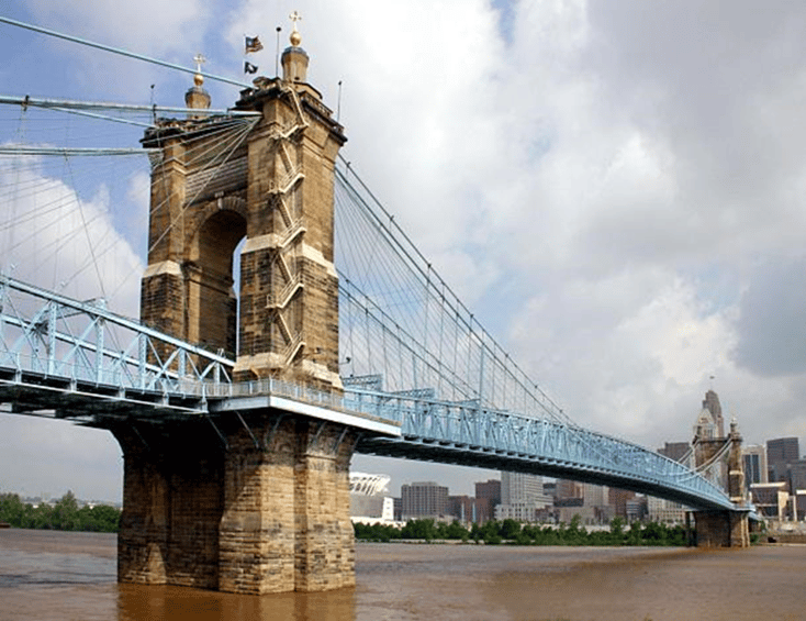 Fig2 John A. Roebling suspension bridge, opened 1867, main span 1057 ft