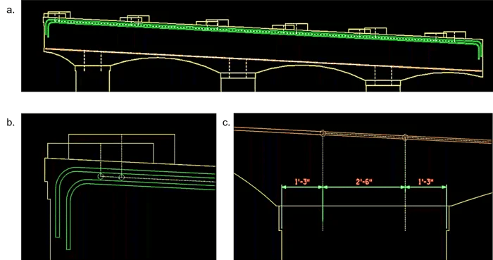 Figure 2. (a) Pier cap with top and bottom longitudinal steel reinforcement shown
