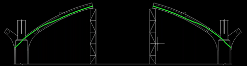 Two 19 strand PT tendons connecting end segments to thrust blocks