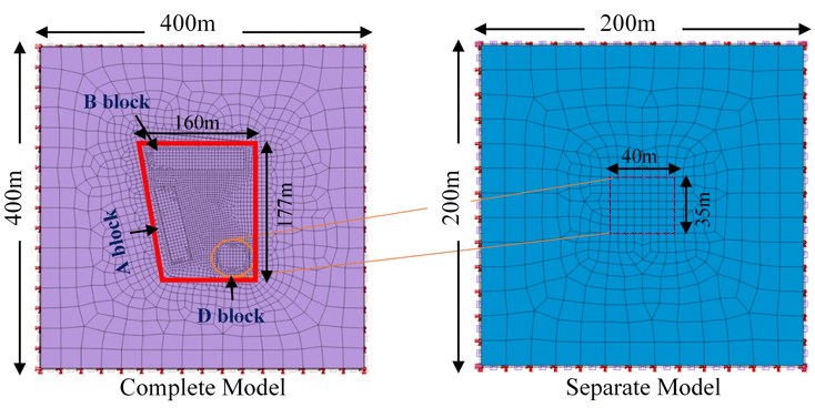 Figure 1. Plan view of 3D models (left) Full model, (right) Separate model