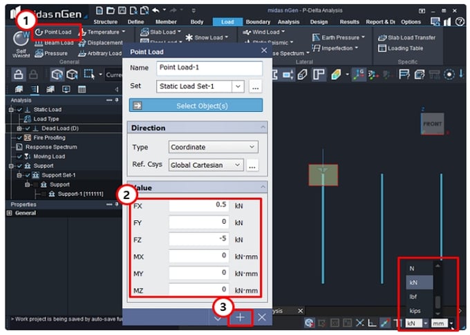 p delta analysis_apply point load