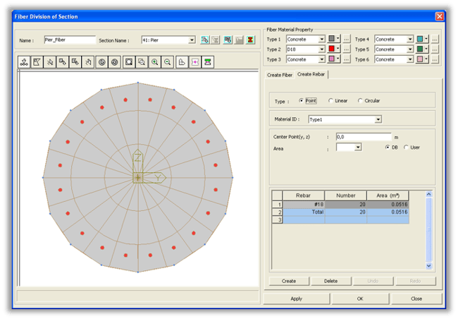 fiber division of section dialog box