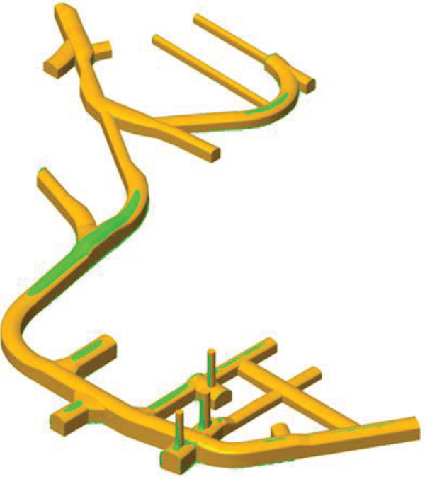 Overview of the areas (green) with spalling risk in the technical rooms