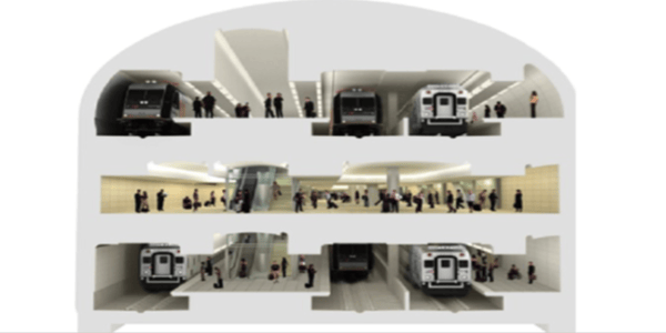 Trans Hudson Express (THE) station cavern New York Penn station Expansion (NYPSE) cross-section