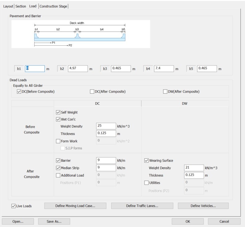 Load tab in Steel Composite Bridge Wizard