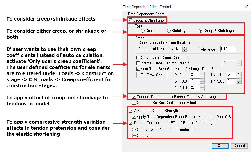 Consideration of time dependent properties of concrete 7