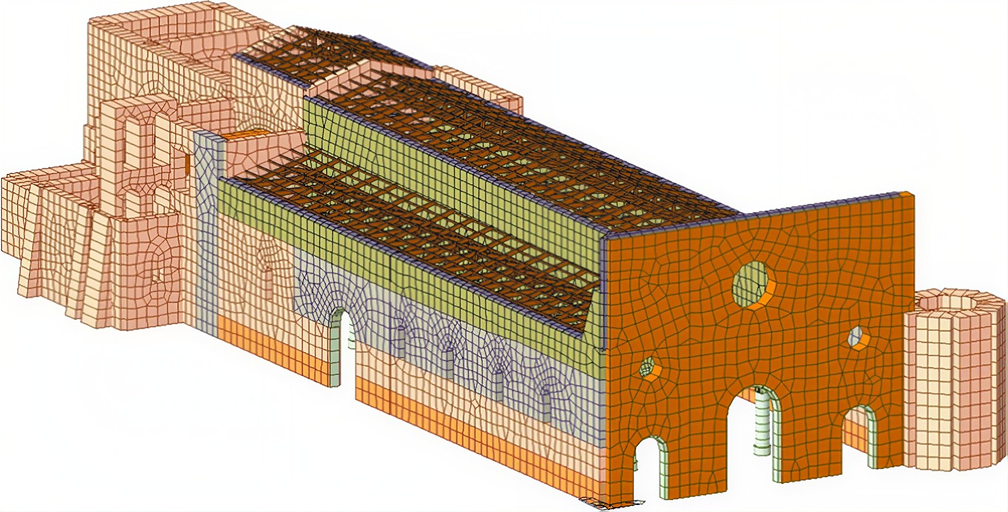 Finite-element model of a historic masonry building in MIDAS GEN NX
