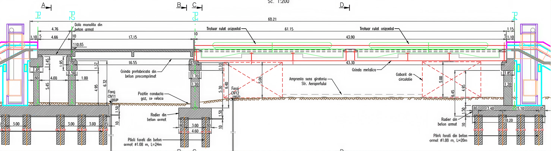 U-shaped trough steel footbridge structural drawing