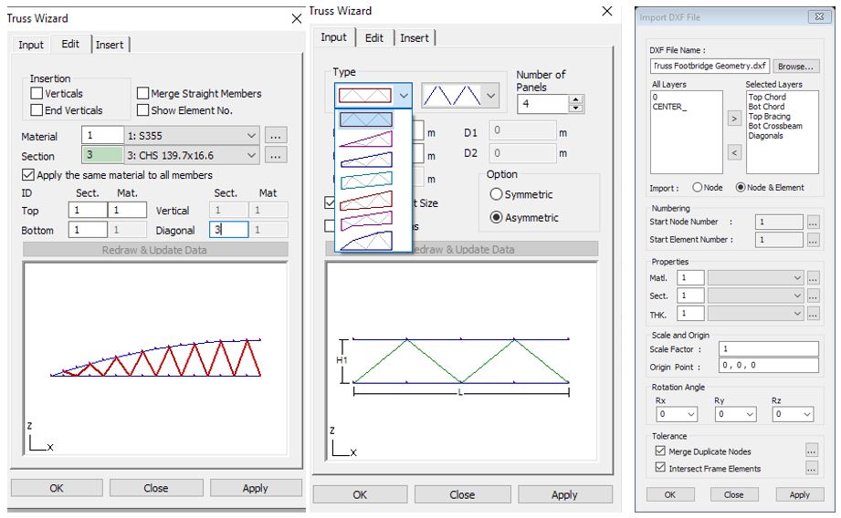 Figure 12: Truss Wizard function and CAD import